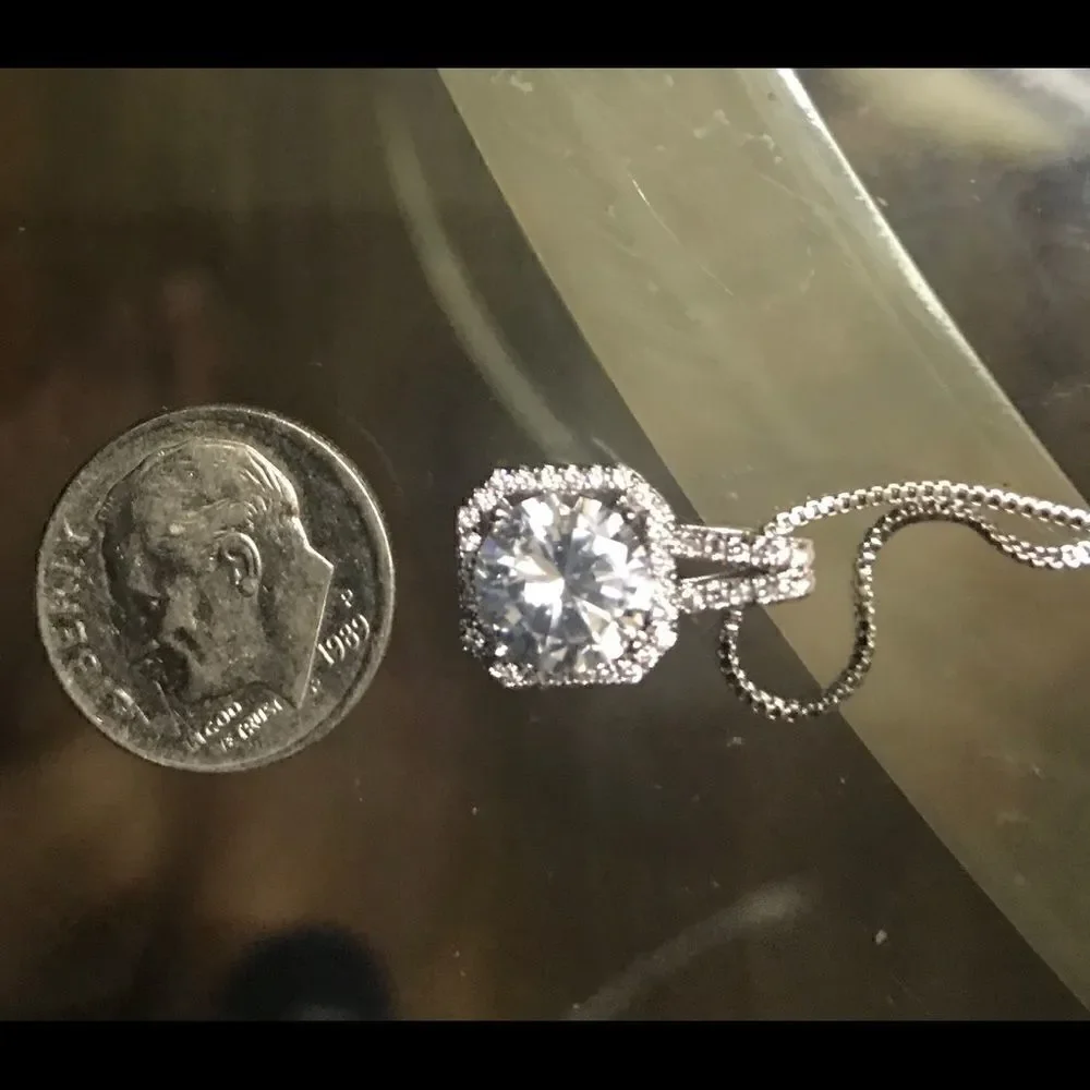 Beautiful CZ Diamond Halo Necklace